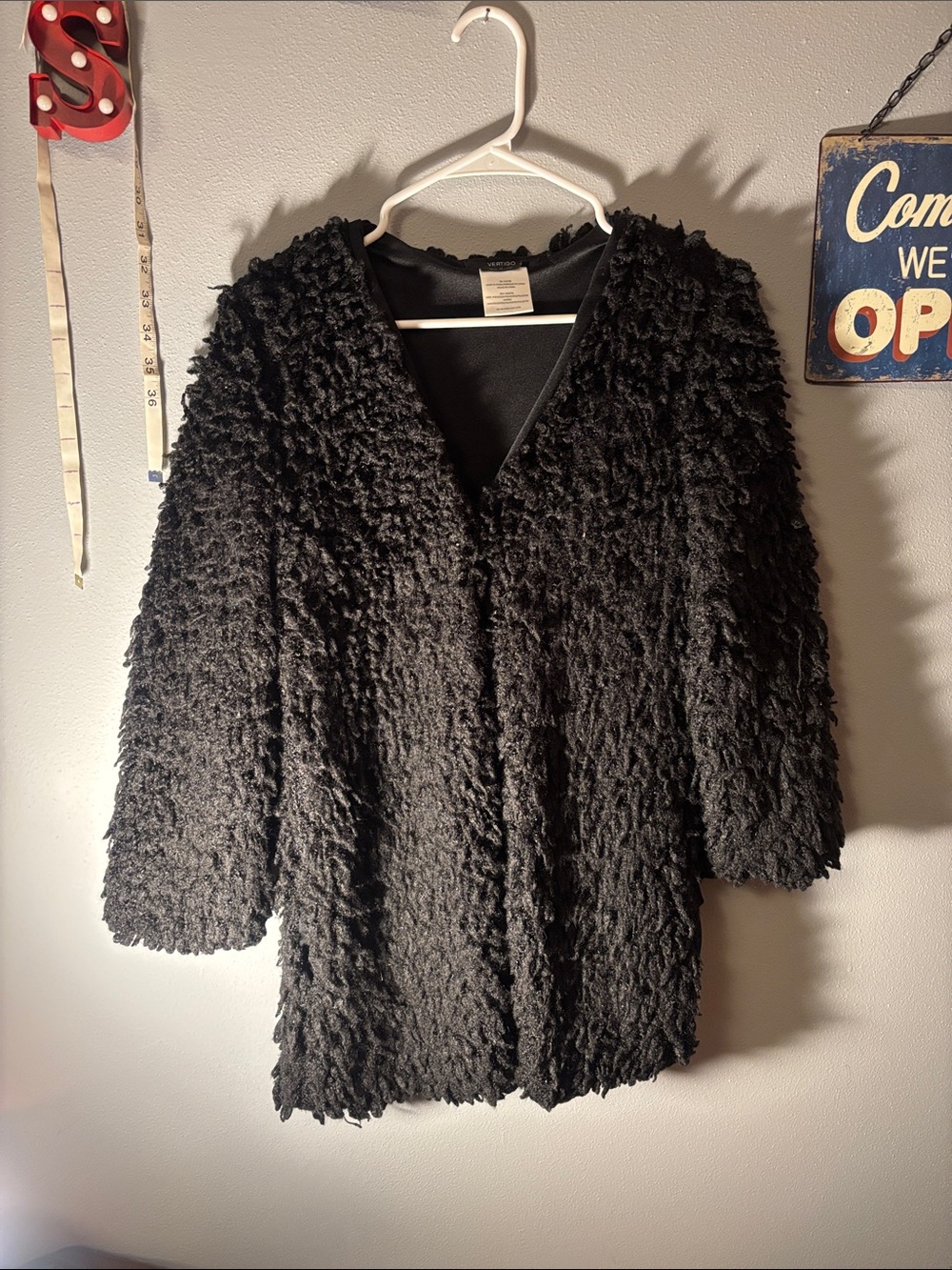 VERTIGO black cardigan / Cozy Black Teddy Jacket - Open Front Women's Coat